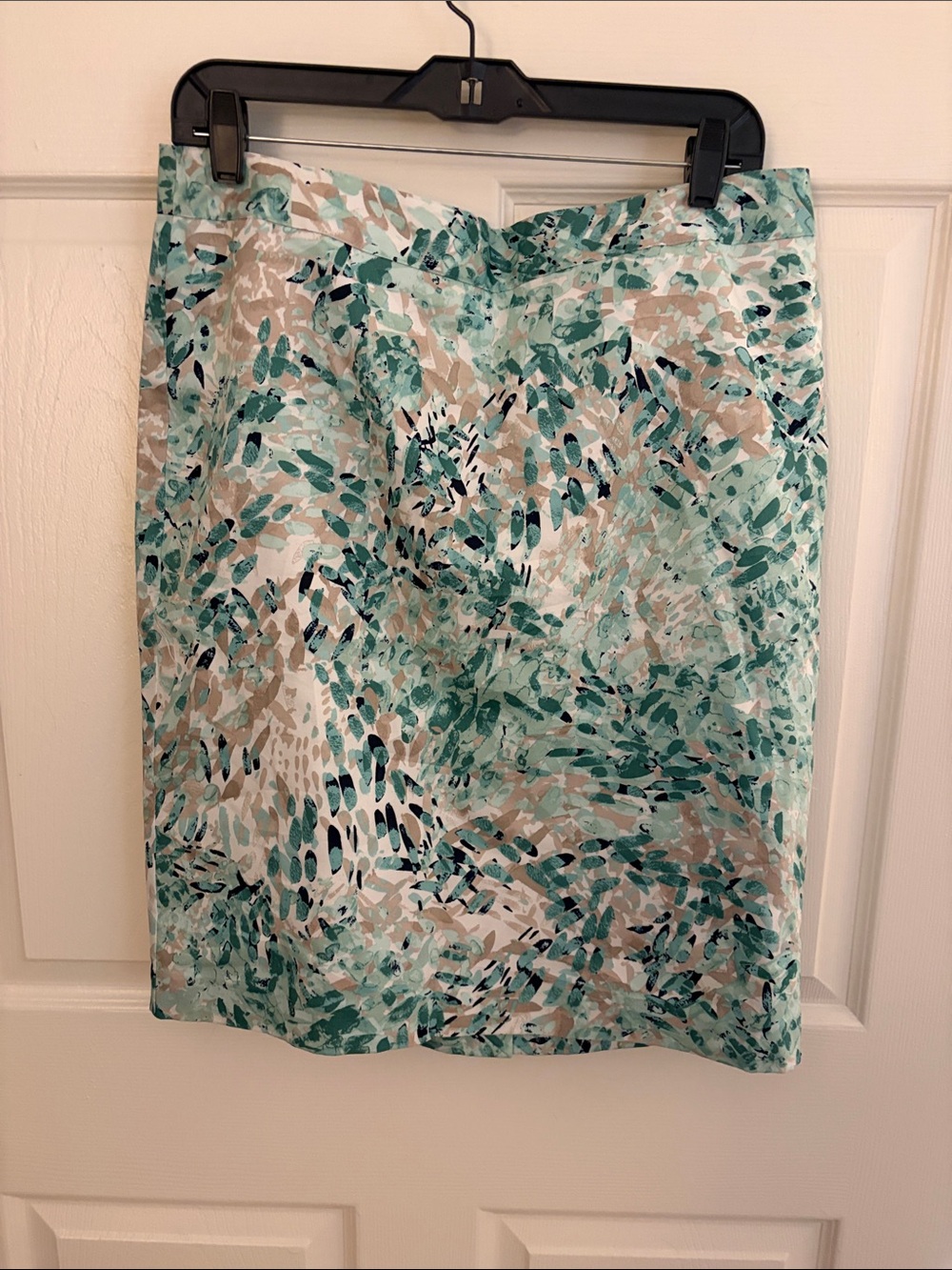 Van Heusen Mint Green, Beige & White Printed Pencil Skirt